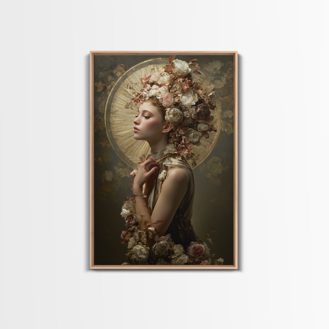 Botanical Hairstyle Portrait Framed Canvas Print, Hair Salon Art, Wall Art, Living Room Decor, Style, Minimalist Wall Art, HSA-2x3-38