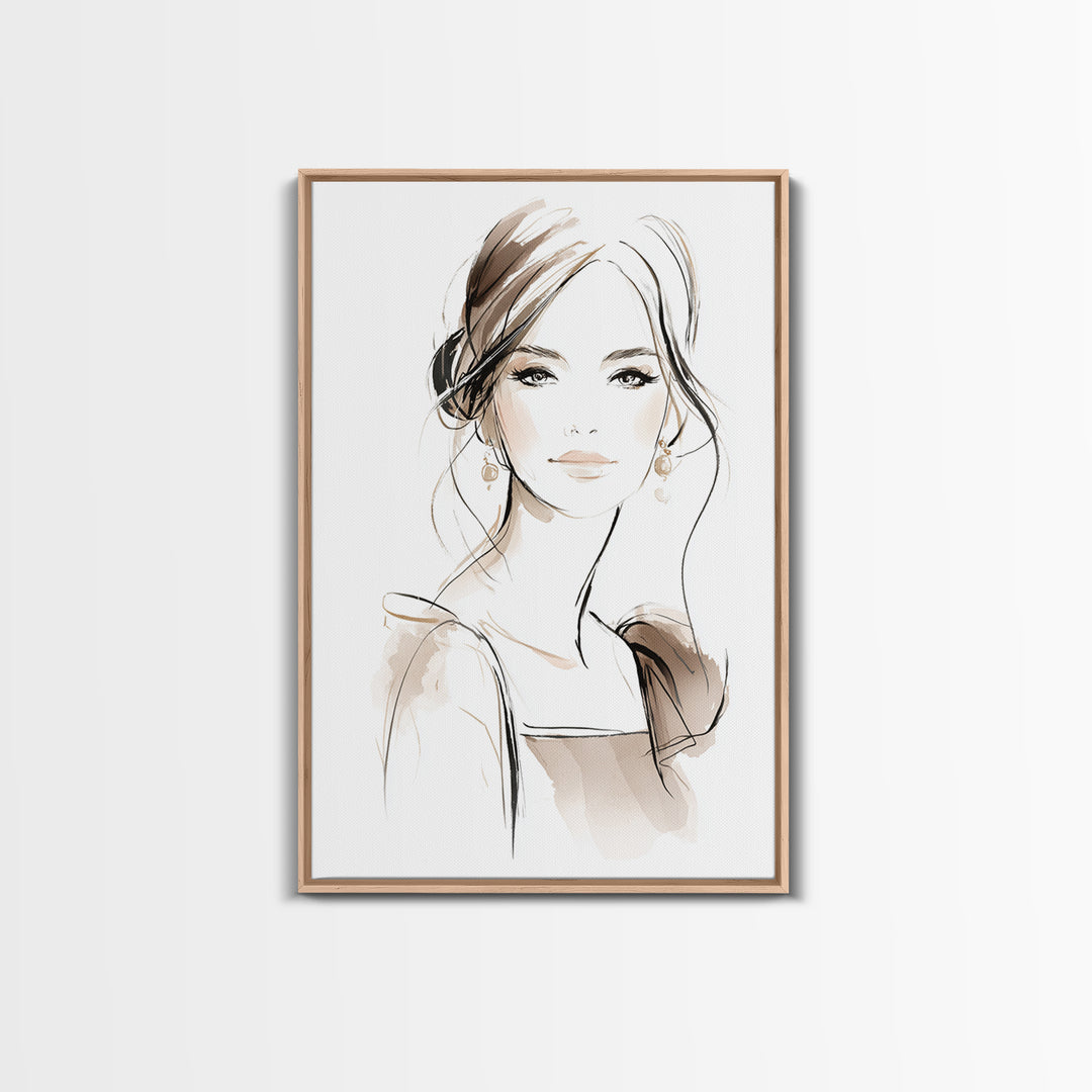 Black and White Line Art Salon Figure Canvas Print, Hair Salon Art, Minimalist Decor, Living Room Decor, Oil Painting, Style, HSA-2x3-39