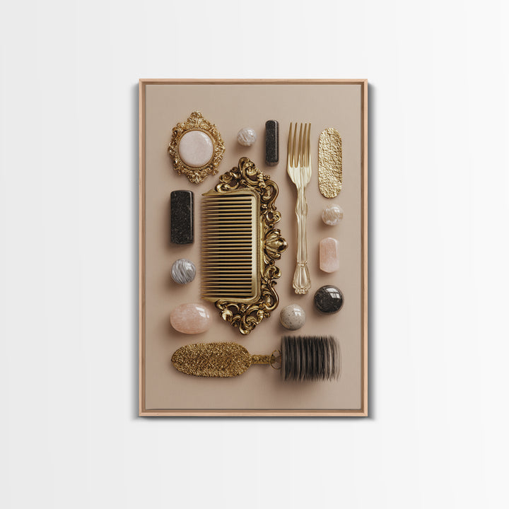 Baroque Mirror and Comb Still Life Canvas Print, Hair Salon Art, Digital Art, Living Room Decor, Style, Digital Download Art, HSA-2x3-49