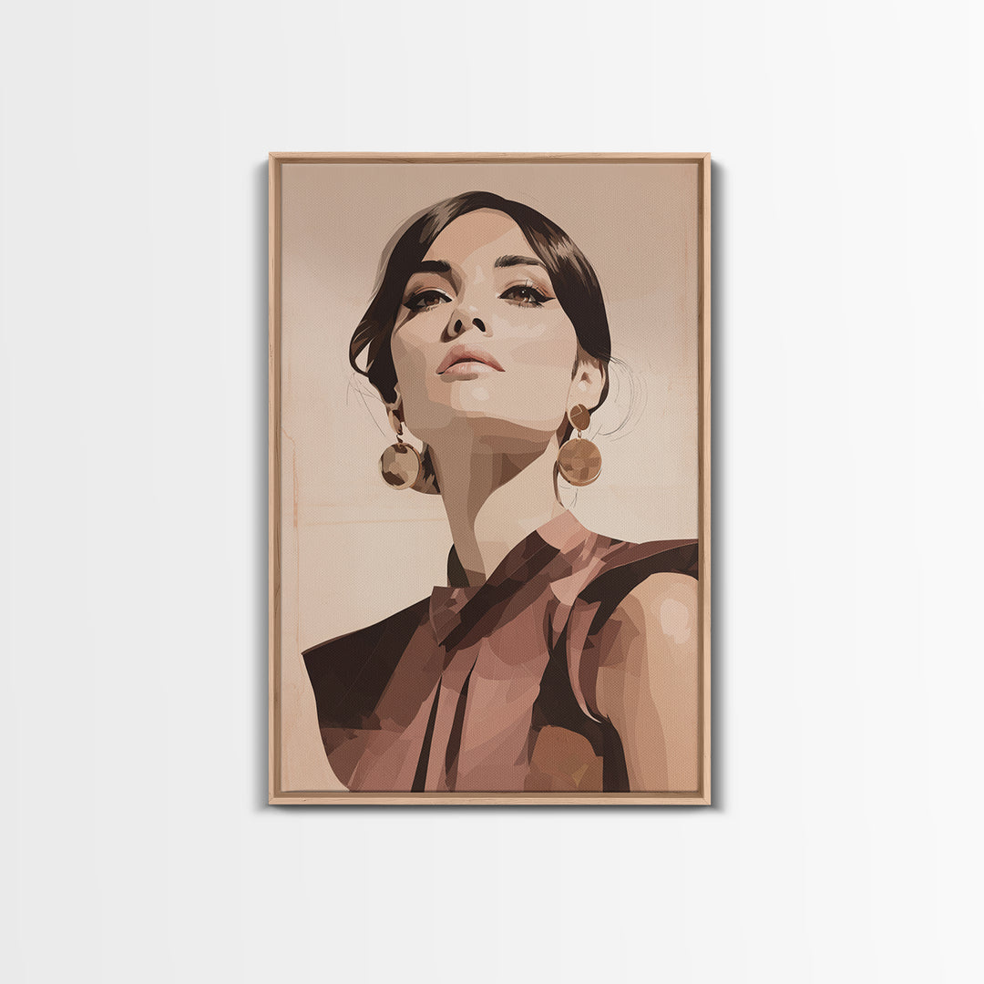Mod 1960s Beauty Portrait Framed Canvas Print, Hair Salon Art, Room Decor, Living Room Decor, Fine Art, Style, Metal Wall Art, HSA-2x3-51