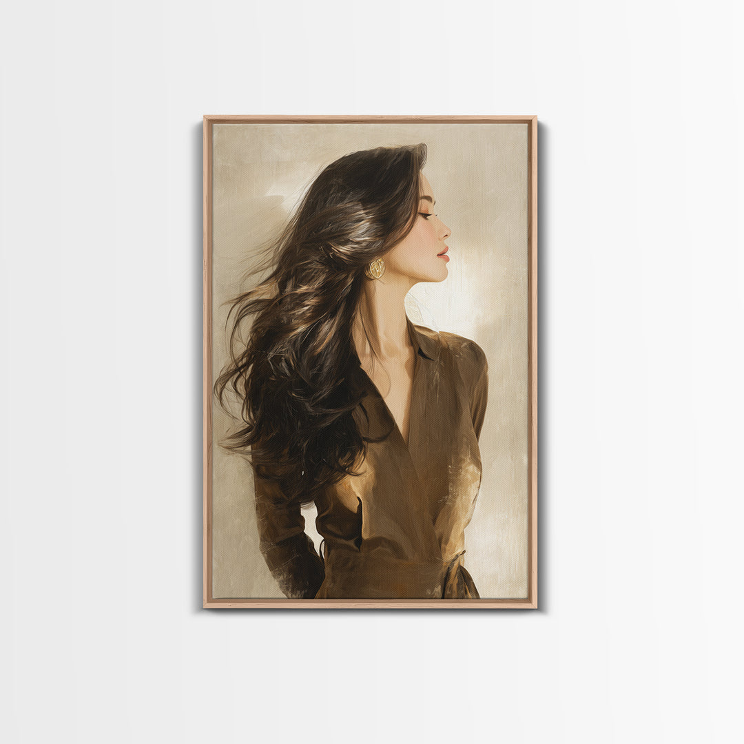 Fashion Portrait with Flowing Glossy Hair Canvas Print, Hair Salon Art, African American Art, Living Room Decor, Style, HSA-2x3-57