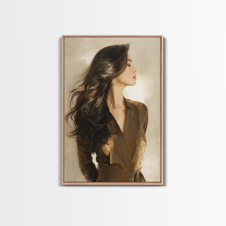 Fashion Portrait with Flowing Glossy Hair Canvas Print, Hair Salon Art, African American Art, Living Room Decor, Style, HSA-2x3-57