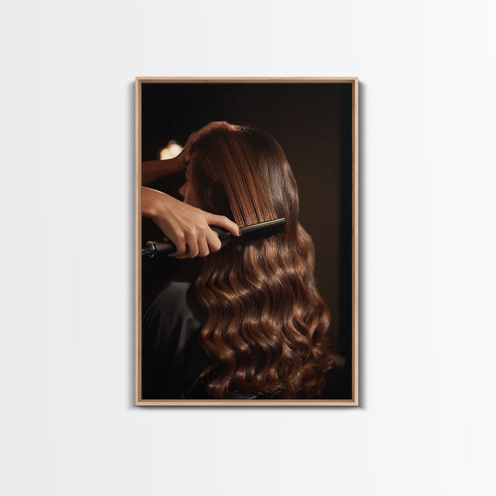 Elegant Hands Styling Hair Framed Canvas Print, Hair Salon Art, Boho Decor, Living Room Decor, Fine Art, Style, Art Print, HSA-2x3-6
