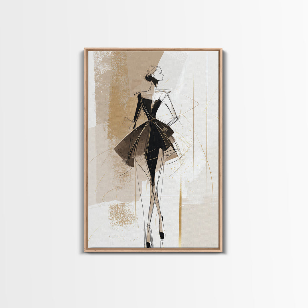 Black and White Line Art Salon Figure Framed Canvas Print, Hair Salon Art, Digital Prints, Living Room Decor, Fine Art, Style, HSA-2x3-63