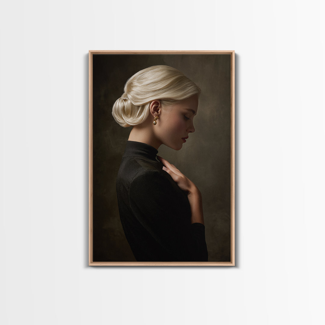 Minimal Female Profile Framed Canvas Print, Hair Salon Art, Metal Wall Art, Living Room Decor, Style, Black and White Art, HSA-2x3-68