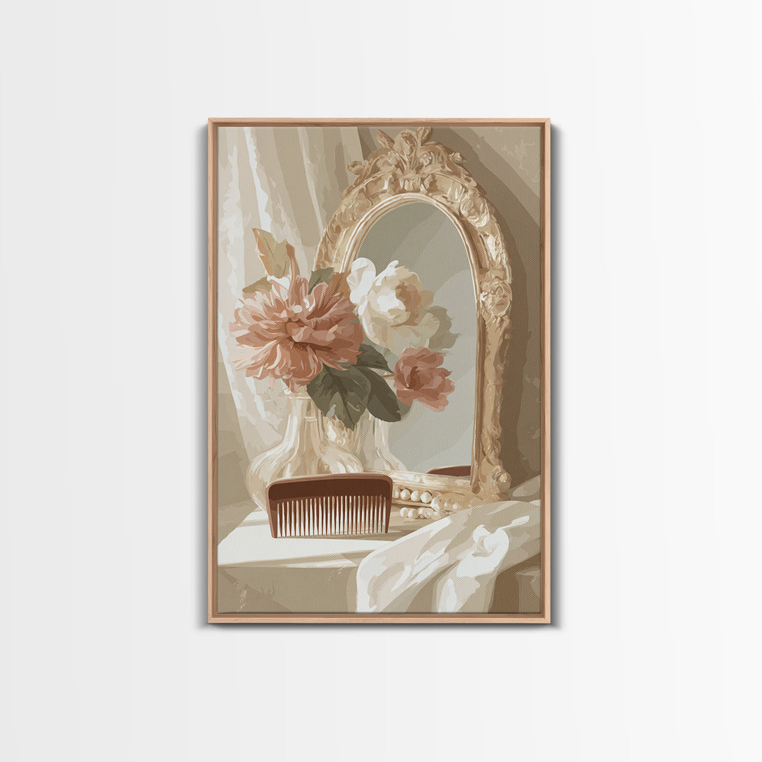 Baroque Mirror and Comb Still Life Framed Canvas Print, Hair Salon Art, Modern Art, Living Room Decor, Fine Art, Style, HSA-2x3-73