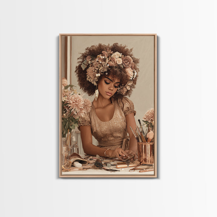 Afro Hair Portrait Framed Canvas Print, Hair Salon Art, African Art, Living Room Decor, Fine Art, Style, Girls Room Decor, HSA-2x3-76