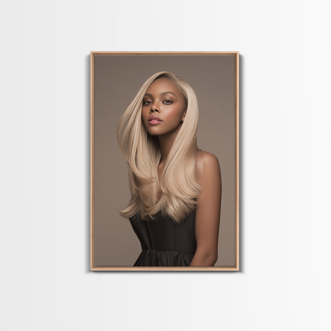 Fashion Portrait with Flowing Glossy Hair Canvas Print, Hair Salon Art, African American Art, Living Room Decor, Style, HSA-2x3-81