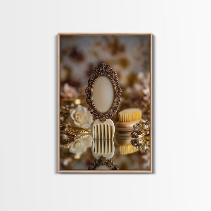 Baroque Mirror and Comb Still Life Framed Canvas Print, Hair Salon Art, Modern Art, Living Room Decor, Fine Art, Style, HSA-2x3-97