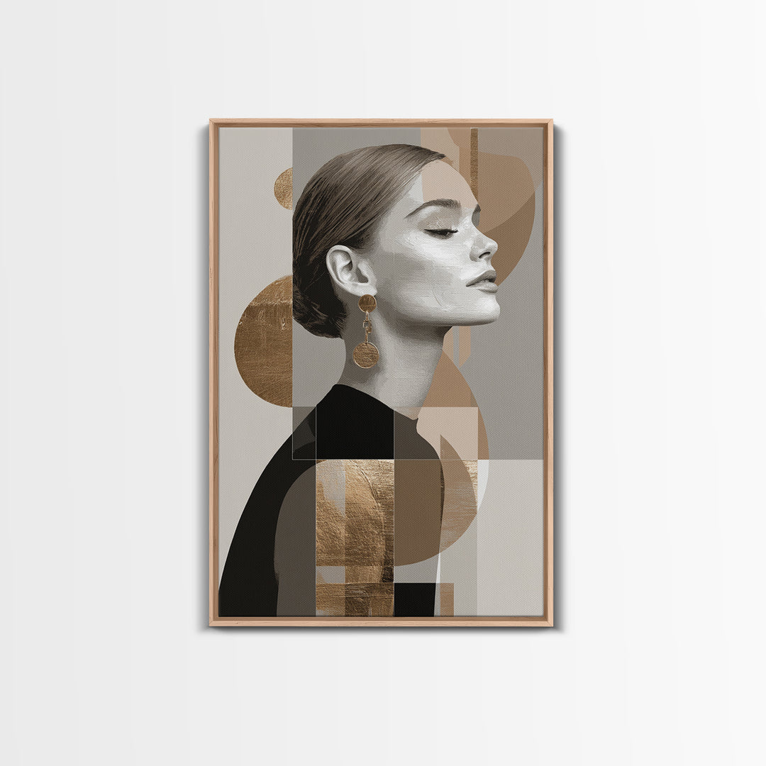 Mod 1960s Beauty Portrait Canvas Print, Hair Salon Art, Minimalist Wall Art, Living Room Decor, Oil Painting, Style, HSA-2x3-99