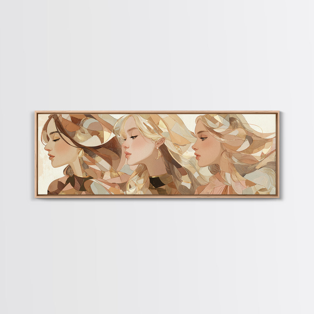 Fashion Portrait with Flowing Glossy Hair Framed Canvas Print, Hair Salon Art, Black Owned Art, Living Room Decor, Oil Painting, HSA-3x1-17