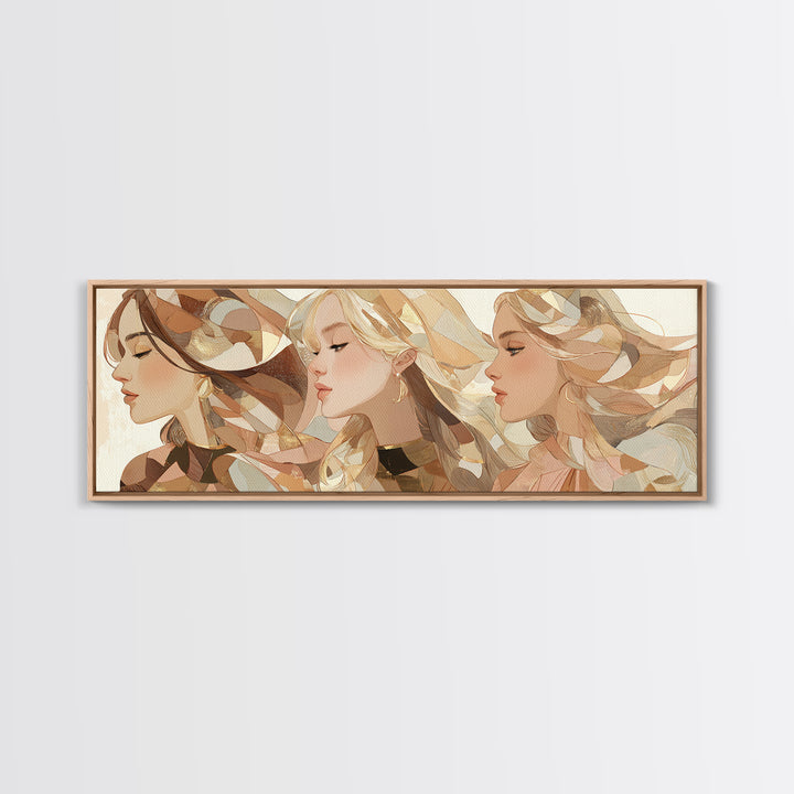 Fashion Portrait with Flowing Glossy Hair Framed Canvas Print, Hair Salon Art, Black Owned Art, Living Room Decor, Oil Painting, HSA-3x1-17