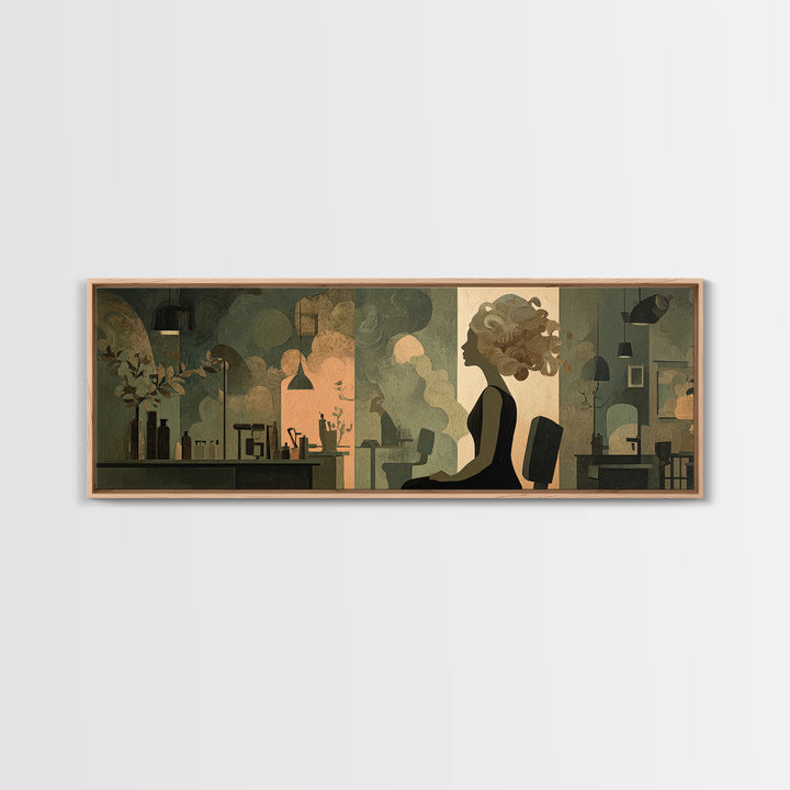 Copper Hair Silhouette Framed Canvas Print, Hair Salon Art, Art Print, Living Room Decor, Fine Art, Style, Black Owned Art, HSA-3x1-2