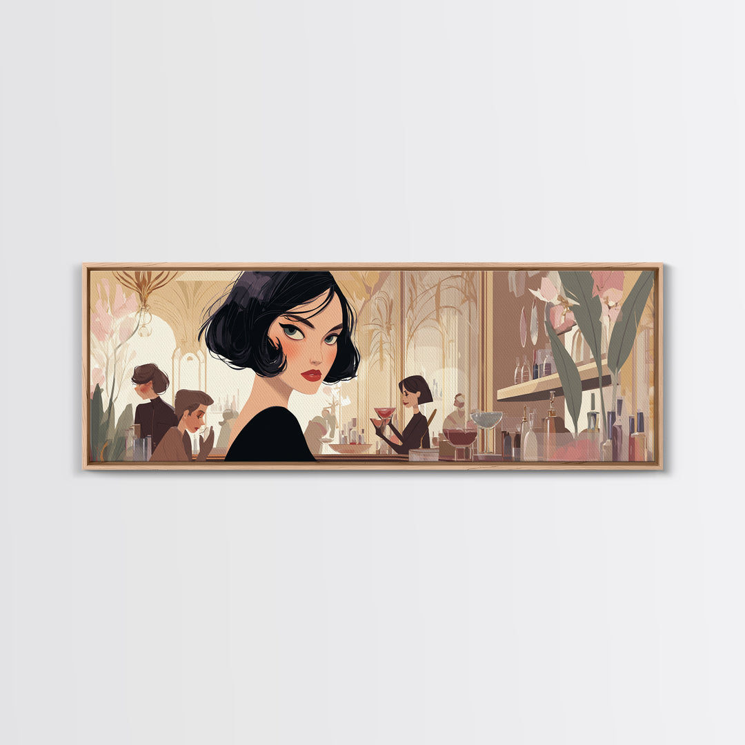 Woman with Dramatic Bob Haircut in Art Canvas Print, Hair Salon Art, Salon Sign, Living Room Decor, Style, Luxury Decor, HSA-3x1-20