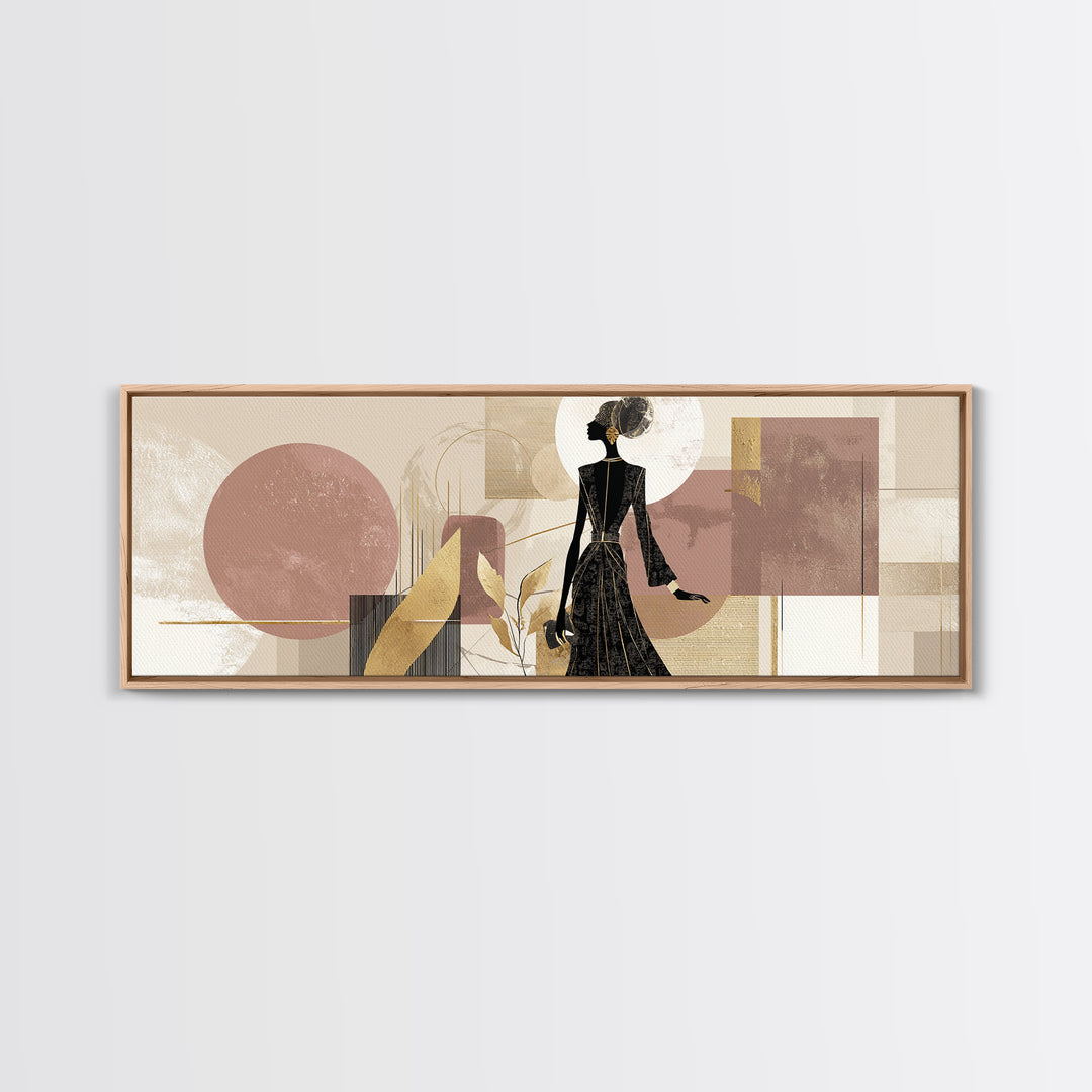 Black and White Line Art Salon Figure Framed Canvas Print, Hair Salon Art, Statement Artwork, Living Room Decor, Oil Painting, HSA-3x1-23