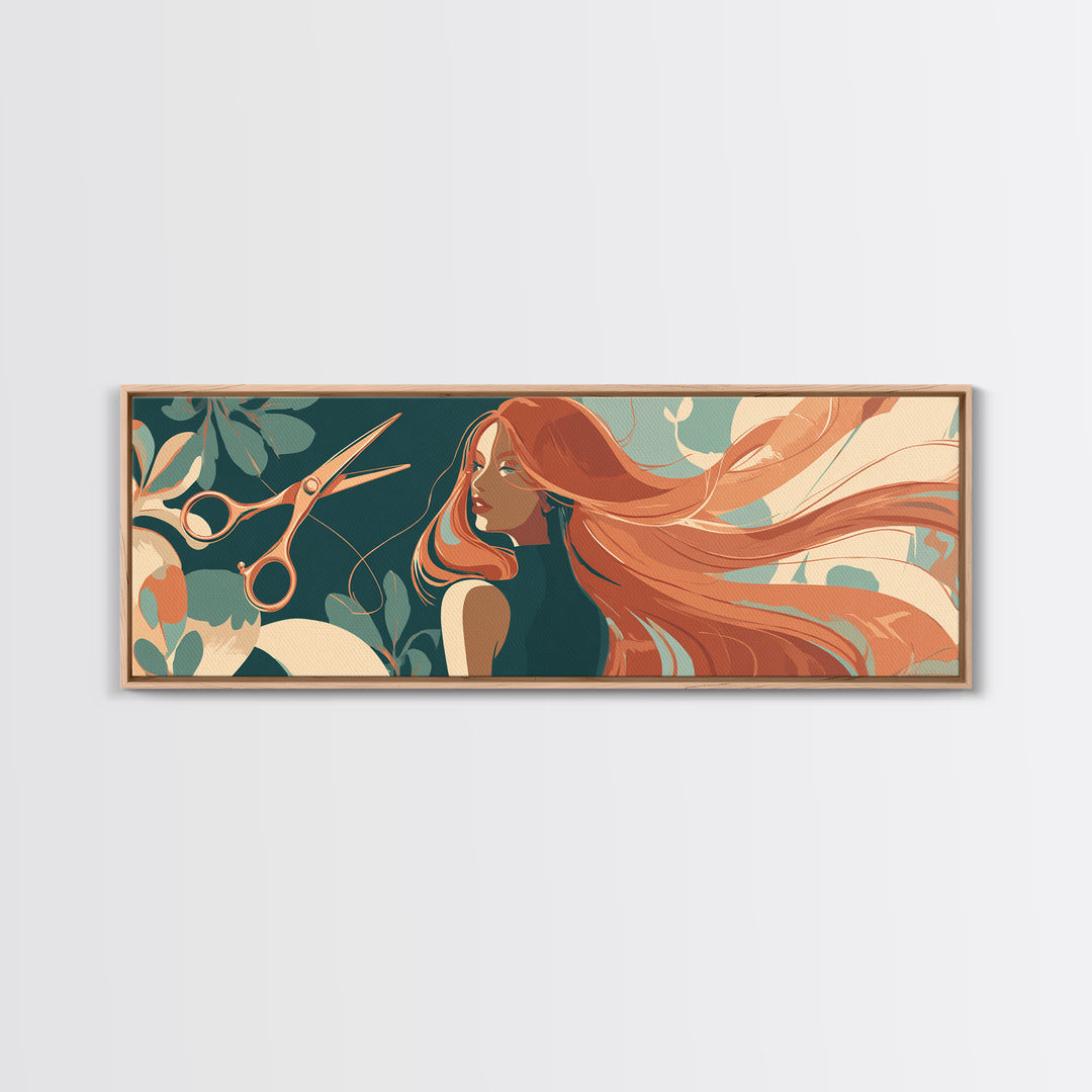 Copper Hair Silhouette Canvas Print, Hair Salon Art, Black Wall Art, Living Room Decor, Watercolor Art, Style, Afrocentric Art, HSA-3x1-26
