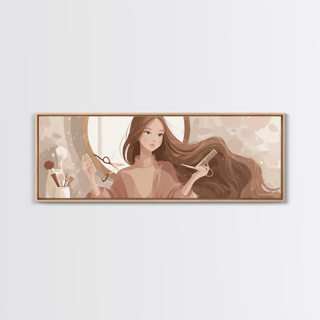 Elegant Hands Styling Hair Canvas Print, Hair Salon Art, Metal Wall Art, Living Room Decor, Style, Black and White Art, HSA-3x1-38