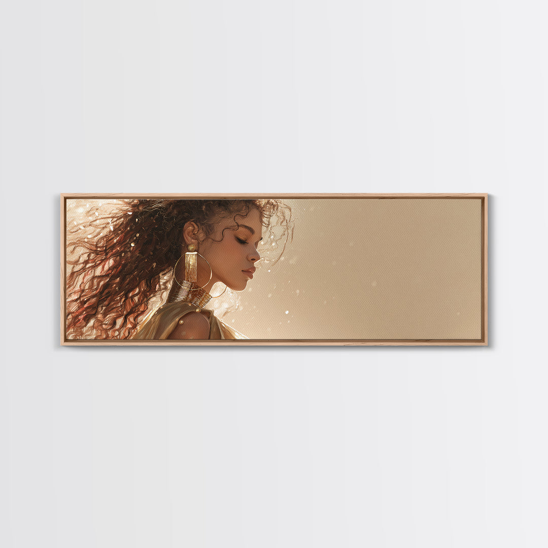 Minimal Female Profile Canvas Print, Hair Salon Art, Black Woman Wall Art, Living Room Decor, Watercolor Art, Style, HSA-3x1-4