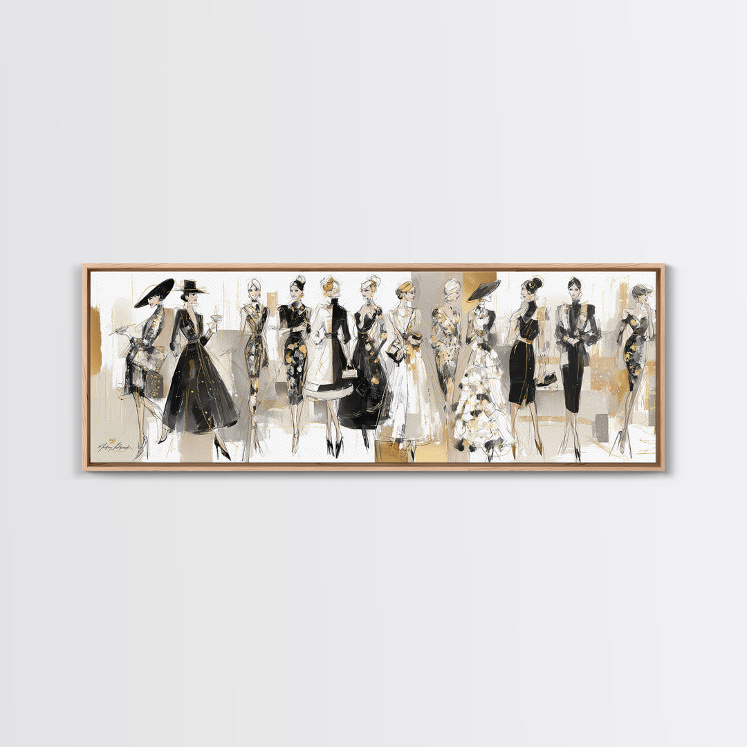 Black and White Line Art Salon Figure Framed Canvas Print, Hair Salon Art, Wall Decor, Living Room Decor, Fine Art, Style, HSA-3x1-47