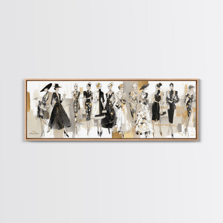 Black and White Line Art Salon Figure Framed Canvas Print, Hair Salon Art, Wall Decor, Living Room Decor, Fine Art, Style, HSA-3x1-47