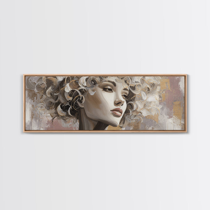 Curly Hair Portrait Framed Canvas Print, Hair Salon Art, Contemporary Art, Living Room Decor, Fine Art, Style, Modern Art, HSA-3x1-55