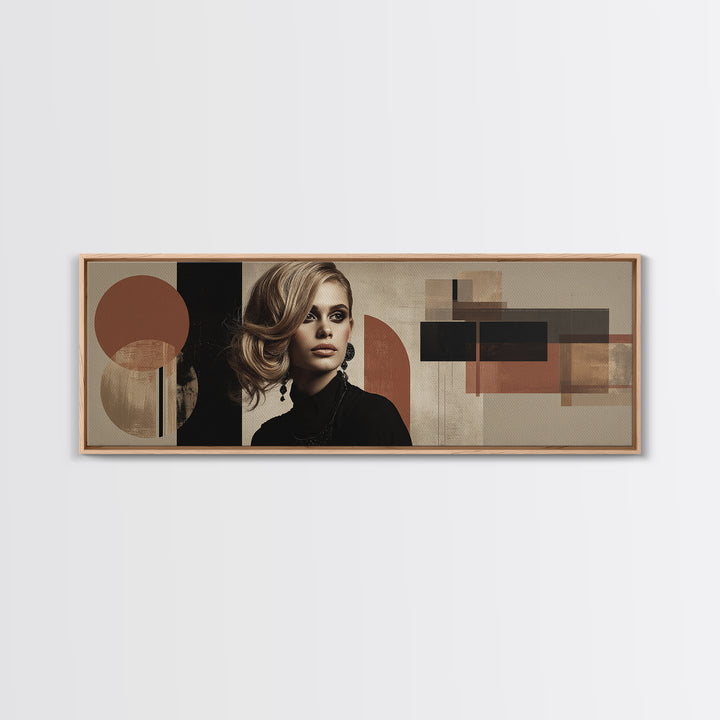 Mod 1960s Beauty Portrait Framed Canvas Print, Hair Salon Art, Wall Art, Living Room Decor, Style, Minimalist Wall Art, HSA-3x1-59
