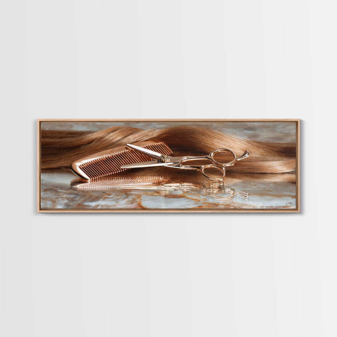 Rose Gold Salon Tool Still Life Canvas Print, Hair Salon Art, Art, Living Room Decor, Fine Art, Style, Black Art Prints, HSA-3x1-78