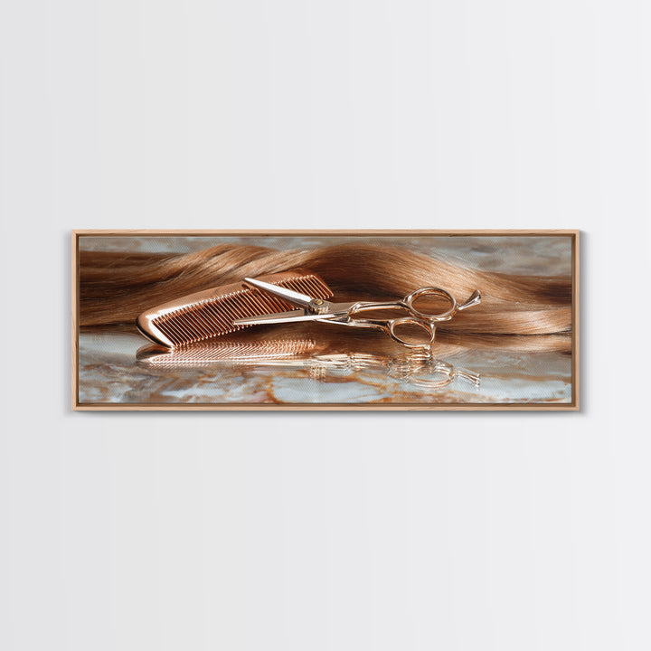 Rose Gold Salon Tool Still Life Canvas Print, Hair Salon Art, Art, Living Room Decor, Fine Art, Style, Black Art Prints, HSA-3x1-78
