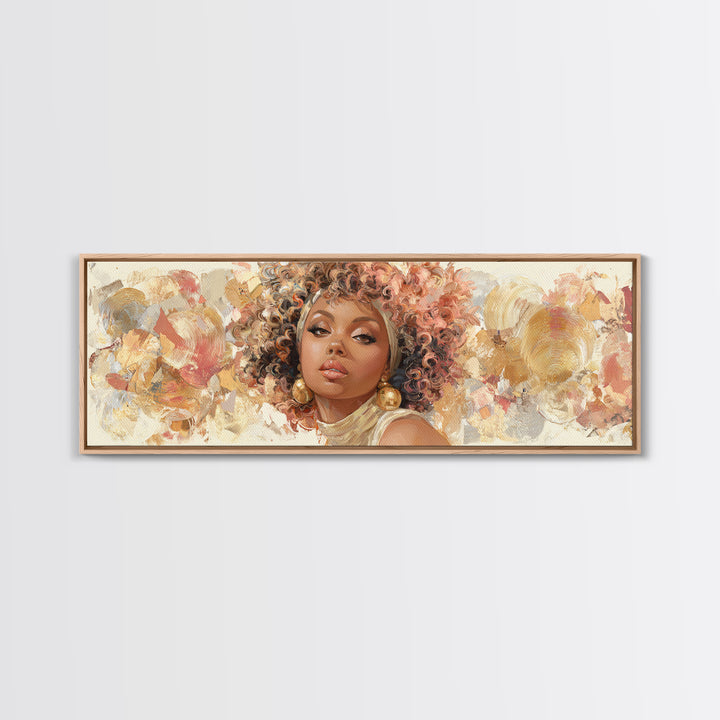 Curly Hair Portrait Framed Canvas Print, Hair Salon Art, Black Wall Art, Living Room Decor, Oil Painting, Style, HSA-3x1-79