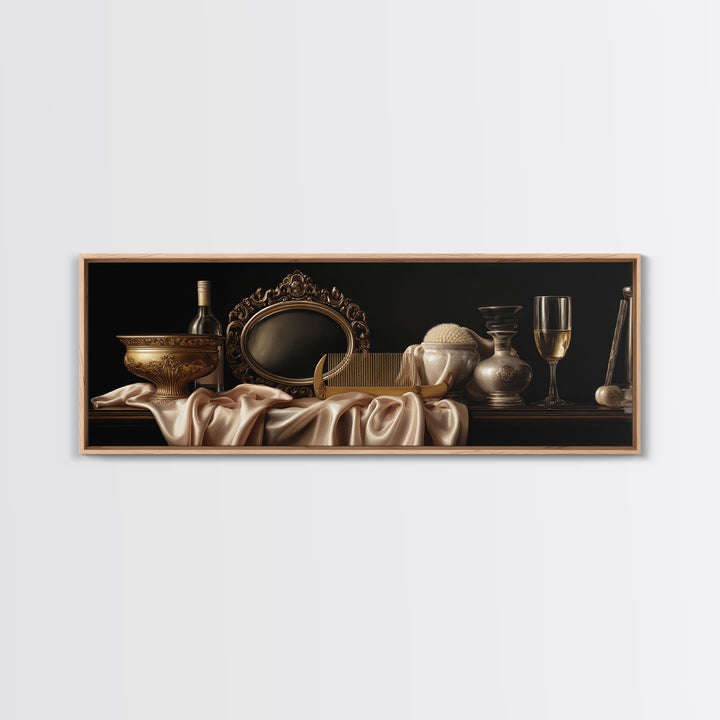 Baroque Mirror and Comb Still Life Framed Canvas Print, Hair Salon Art, Black Girl Art, Living Room Decor, Fine Art, Style, HSA-3x1-81