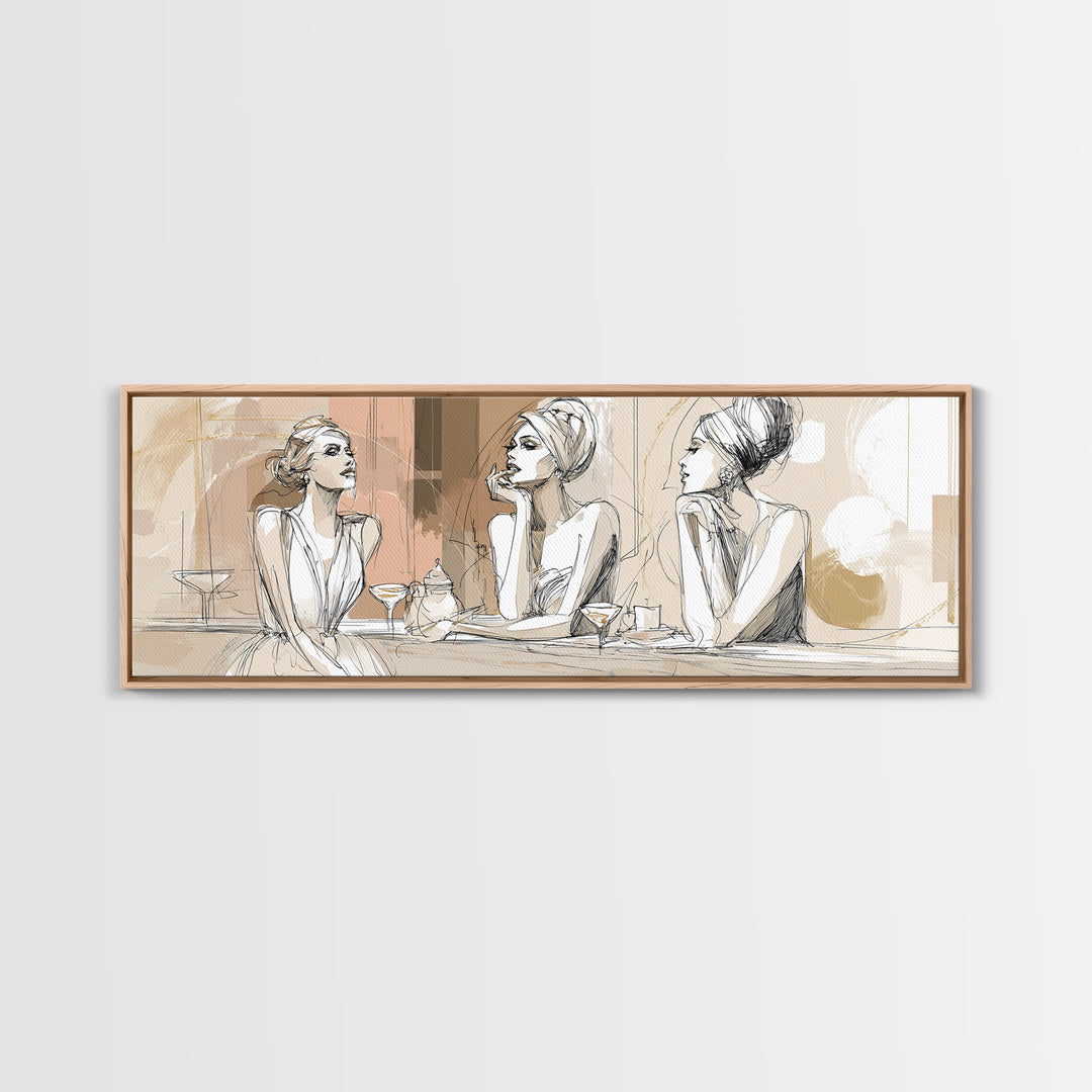 Black and White Line Art Salon Figure Canvas Print, Hair Salon Art, Textured Painting, Living Room Decor, Fine Art, Style, HSA-3x1-95