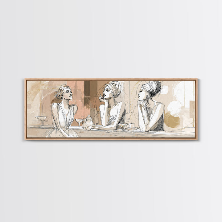 Black and White Line Art Salon Figure Canvas Print, Hair Salon Art, Textured Painting, Living Room Decor, Fine Art, Style, HSA-3x1-95