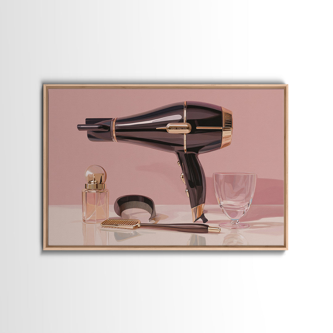 Hairdryer and Brush Framed Canvas Print, Hair Salon Art, African Art, Living Room Decor, Watercolor Art, Style, HSA-3x2-13