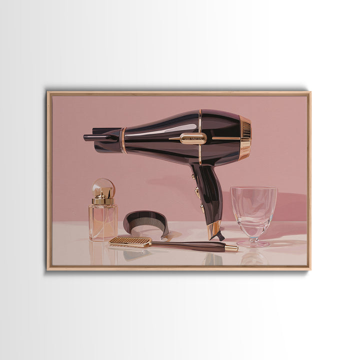 Hairdryer and Brush Framed Canvas Print, Hair Salon Art, African Art, Living Room Decor, Watercolor Art, Style, HSA-3x2-13