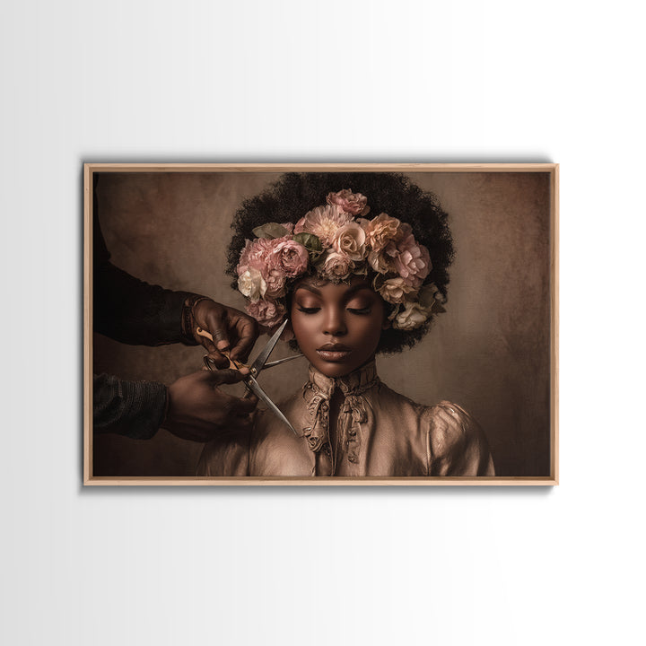 Afro Hair Portrait Framed Canvas Print, Hair Salon Art, African Art, Living Room Decor, Fine Art, Style, Girls Room Decor, HSA-3x2-24
