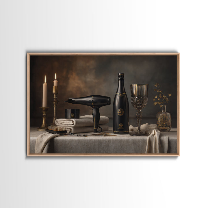 Luxury Black and Gold Beauty Emblem Framed Canvas Print, Hair Salon Art, Black Wall Art, Living Room Decor, Fine Art, Style, HSA-3x2-28