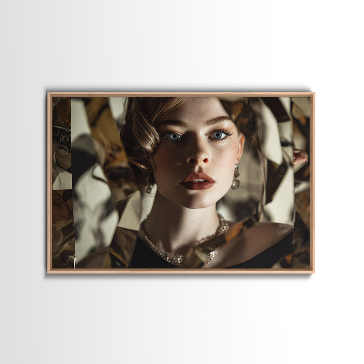 Mod 1960s Beauty Portrait Framed Canvas Print, Hair Salon Art, Room Decor, Living Room Decor, Fine Art, Style, Metal Wall Art, HSA-3x2-47