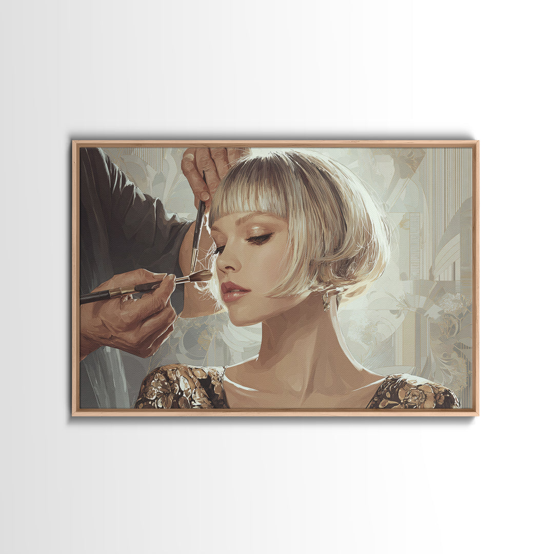 Woman with Dramatic Bob Haircut in Art Canvas Print, Hair Salon Art, Salon, Living Room Decor, Oil Painting, Style, HSA-3x2-56