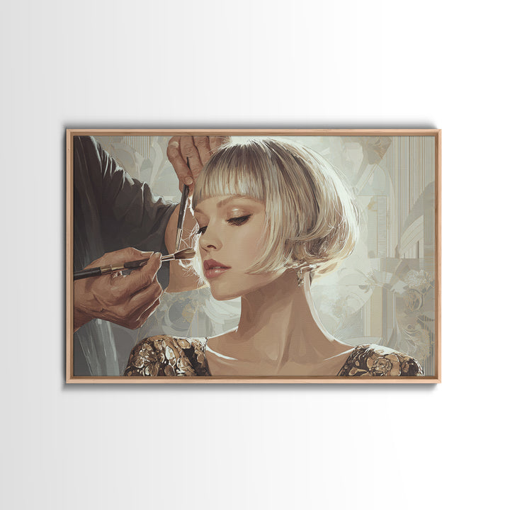 Woman with Dramatic Bob Haircut in Art Canvas Print, Hair Salon Art, Salon, Living Room Decor, Oil Painting, Style, HSA-3x2-56