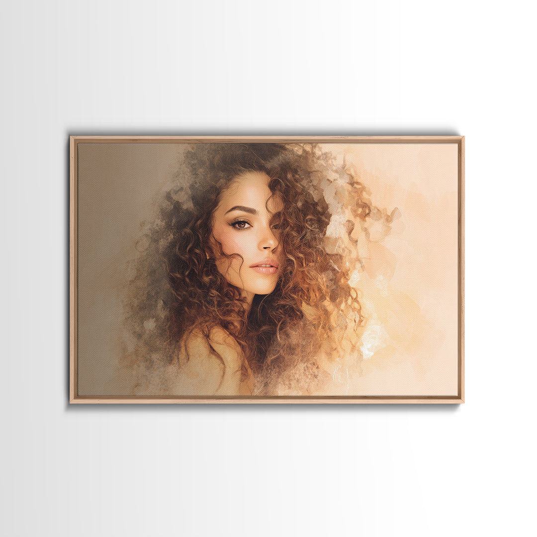 Curly Hair Portrait Canvas Print, Hair Salon Art, Textured Painting, Living Room Decor, Style, Black Art, Printable Art, HSA-3x2-67