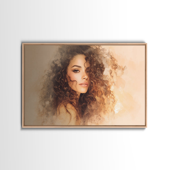 Curly Hair Portrait Canvas Print, Hair Salon Art, Textured Painting, Living Room Decor, Style, Black Art, Printable Art, HSA-3x2-67
