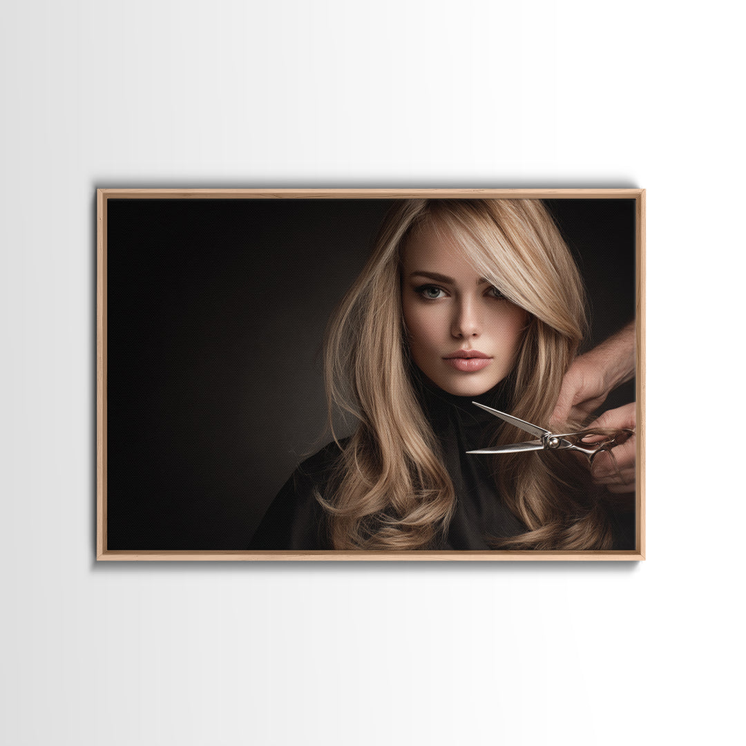 Elegant Hands Styling Hair Framed Canvas Print, Hair Salon Art, African Art, Living Room Decor, Oil Painting, Style, HSA-3x2-74