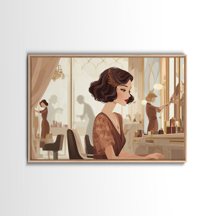Woman with Dramatic Bob Haircut in Art Framed Canvas Print, Hair Salon Art, Modern Art, Living Room Decor, Fine Art, Style, HSA-3x2-8