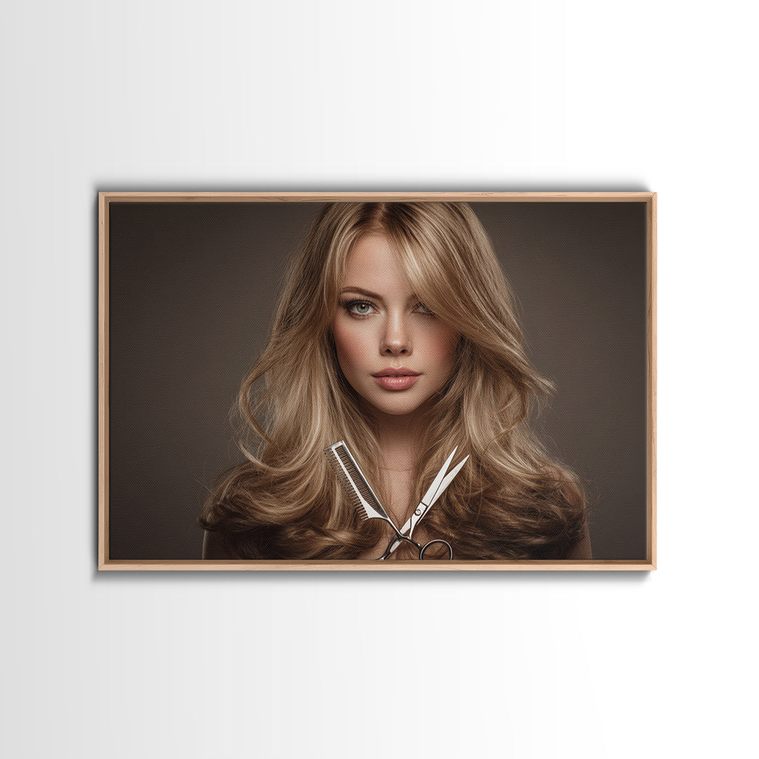 Glamour Face Portrait Canvas Print, Hair Salon Art, Statement Artwork, Living Room Decor, Fine Art, Style, Digital Prints, HSA-3x2-84