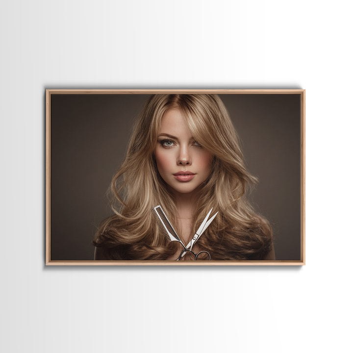 Glamour Face Portrait Canvas Print, Hair Salon Art, Statement Artwork, Living Room Decor, Fine Art, Style, Digital Prints, HSA-3x2-84