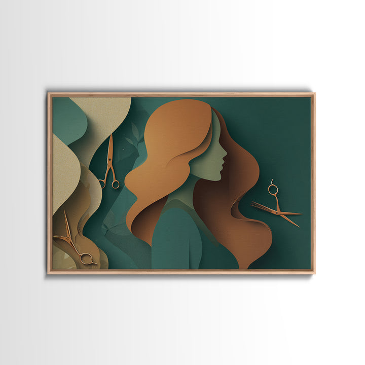 Copper Hair Silhouette Framed Canvas Print, Hair Salon Art, Digital Download Art, Living Room Decor, Fine Art, Style, HSA-3x2-86
