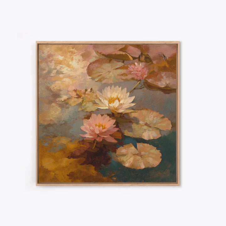 Water Lilies Floating on a Sunlit Pond Framed Canvas Print, Impressionist Art, Modern Decor, Living Room Decor, Impression, IMP-1x1-1
