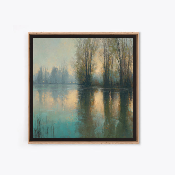 Misty Riverbank with Willow Trees Framed Canvas Print, Impressionist Art, Living Room Decor, Impression, Landscape Art, IMP-1x1-11