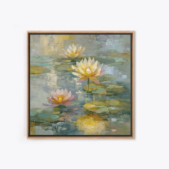 Water Lilies Floating on a Sunlit Pond Canvas Print, Impressionist Art, Room Decor, Living Room Decor, Fine Art, Impression, IMP-1x1-25