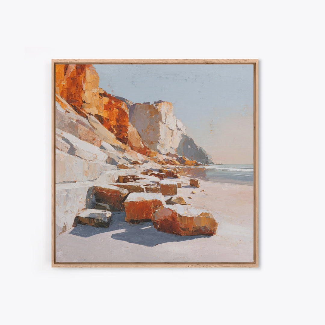 Soft Seaside Cliffs Framed Canvas Print, Impressionist Art, Textured Painting, Living Room Decor, Fine Art, Impression, IMP-1x1-29
